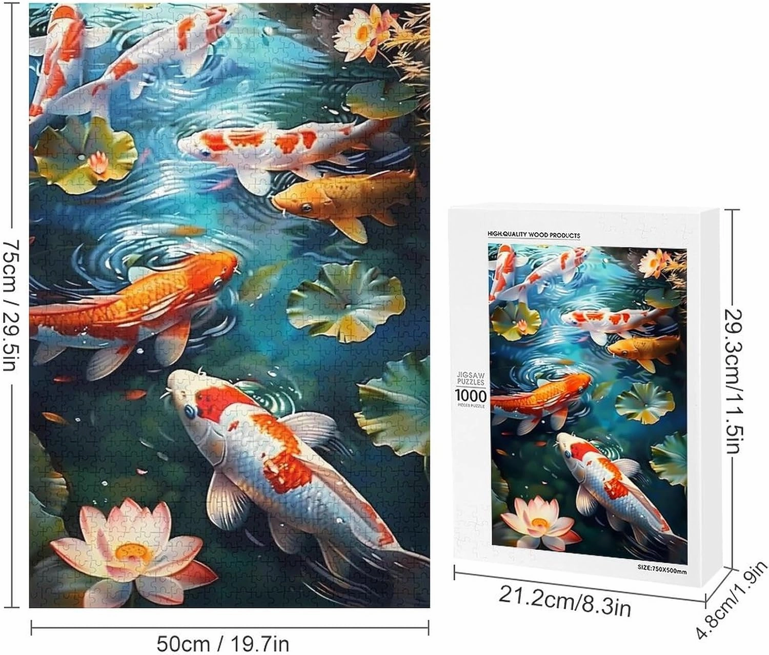 Puzzles for Adults 1000 Pieces - Koi Swimming in Lotus Ponds Fish Funny Puzzle, Seek and Find Activities, Travel Toys for Toddlers and Kids