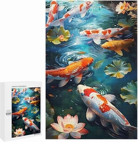 Puzzles for Adults 1000 Pieces - Koi Swimming in Lotus Ponds Fish Funny Puzzle, Seek and Find Activities, Travel Toys for Toddlers and Kids