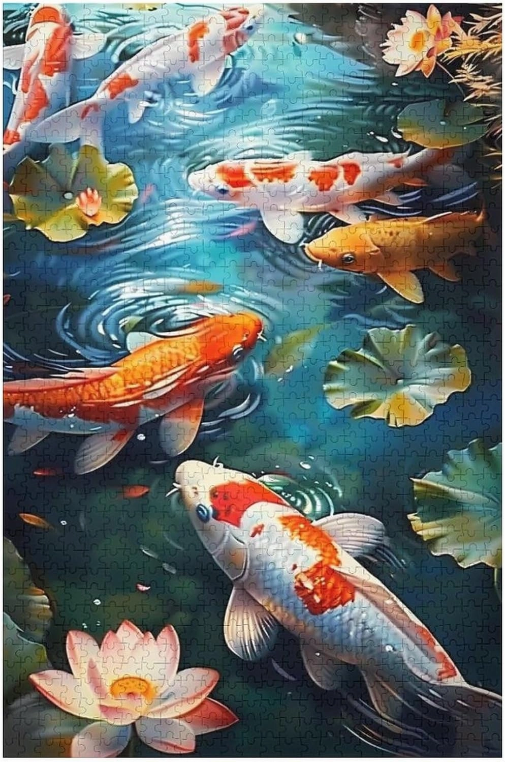 Puzzles for Adults 1000 Pieces - Koi Swimming in Lotus Ponds Fish Funny Puzzle, Seek and Find Activities, Travel Toys for Toddlers and Kids