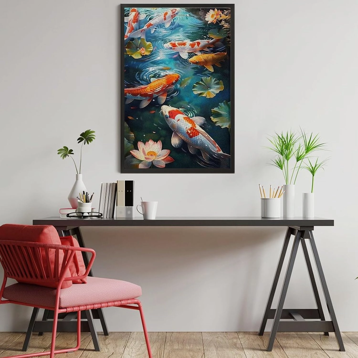Puzzles for Adults 1000 Pieces - Koi Swimming in Lotus Ponds Fish Funny Puzzle, Seek and Find Activities, Travel Toys for Toddlers and Kids