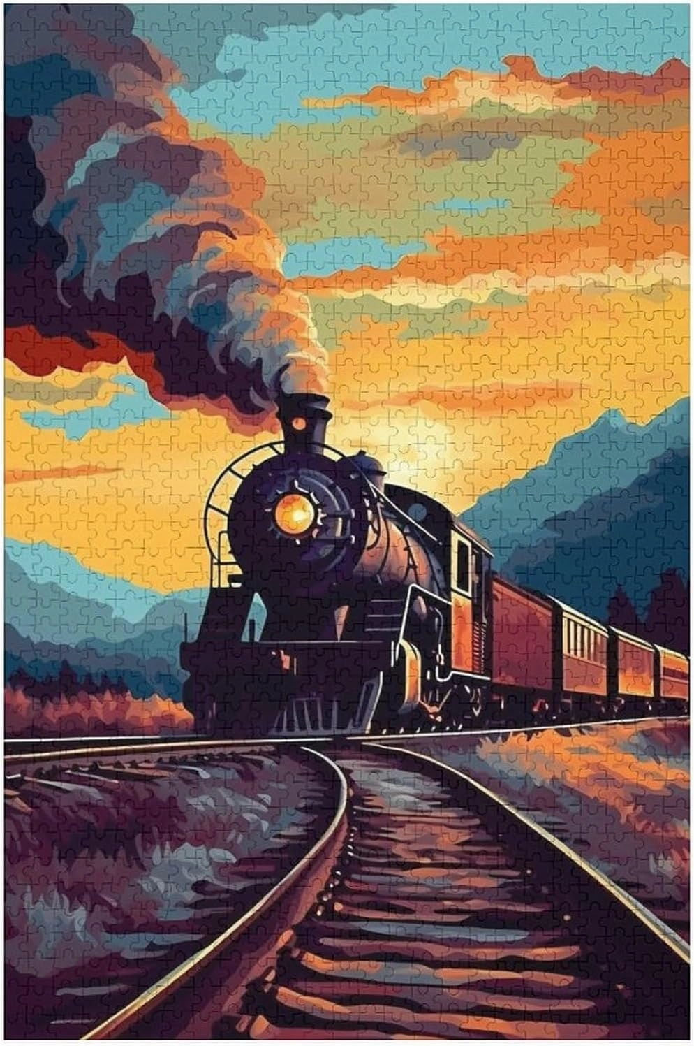 Puzzles for Adults 1000 Pieces - Sunset Train Train Hi-Definition Printing Beautiful Drawings,for Bedroom Decor Family Holidays,Elevate Yourself Gift Decor