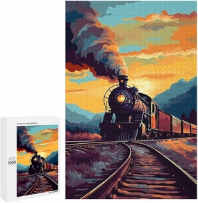 Puzzles for Adults 1000 Pieces - Sunset Train Train Hi-Definition Printing Beautiful Drawings,for Bedroom Decor Family Holidays,Elevate Yourself Gift Decor
