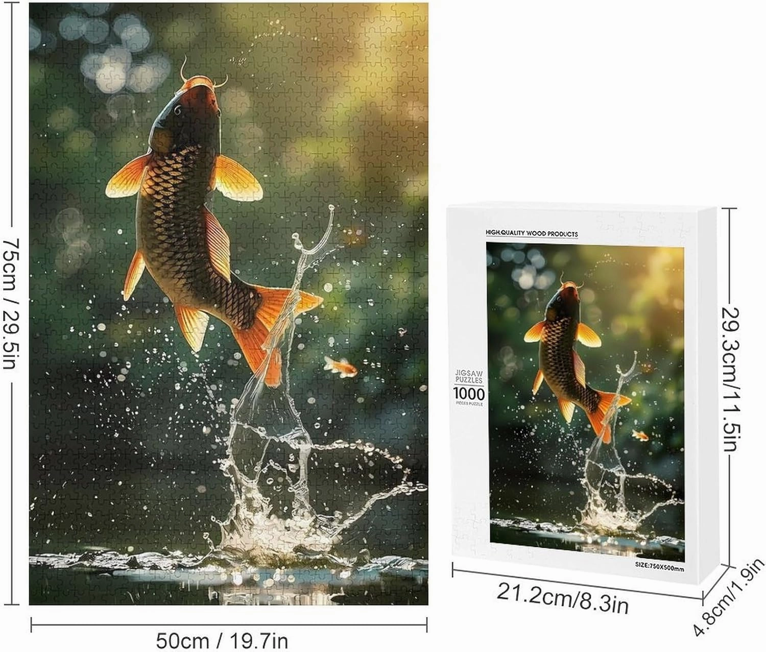 Puzzles for Adults 1000 Pieces - The Carp Leaping Out of The Water Fish Funny Puzzle, Seek and Find Activities, Travel Toys for Toddlers and Kids