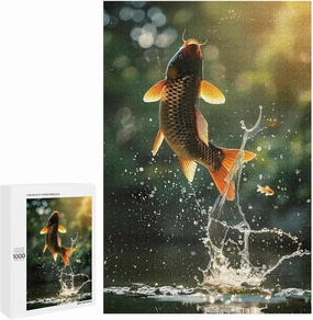 Puzzles for Adults 1000 Pieces - The Carp Leaping Out of The Water Fish Funny Puzzle, Seek and Find Activities, Travel Toys for Toddlers and Kids