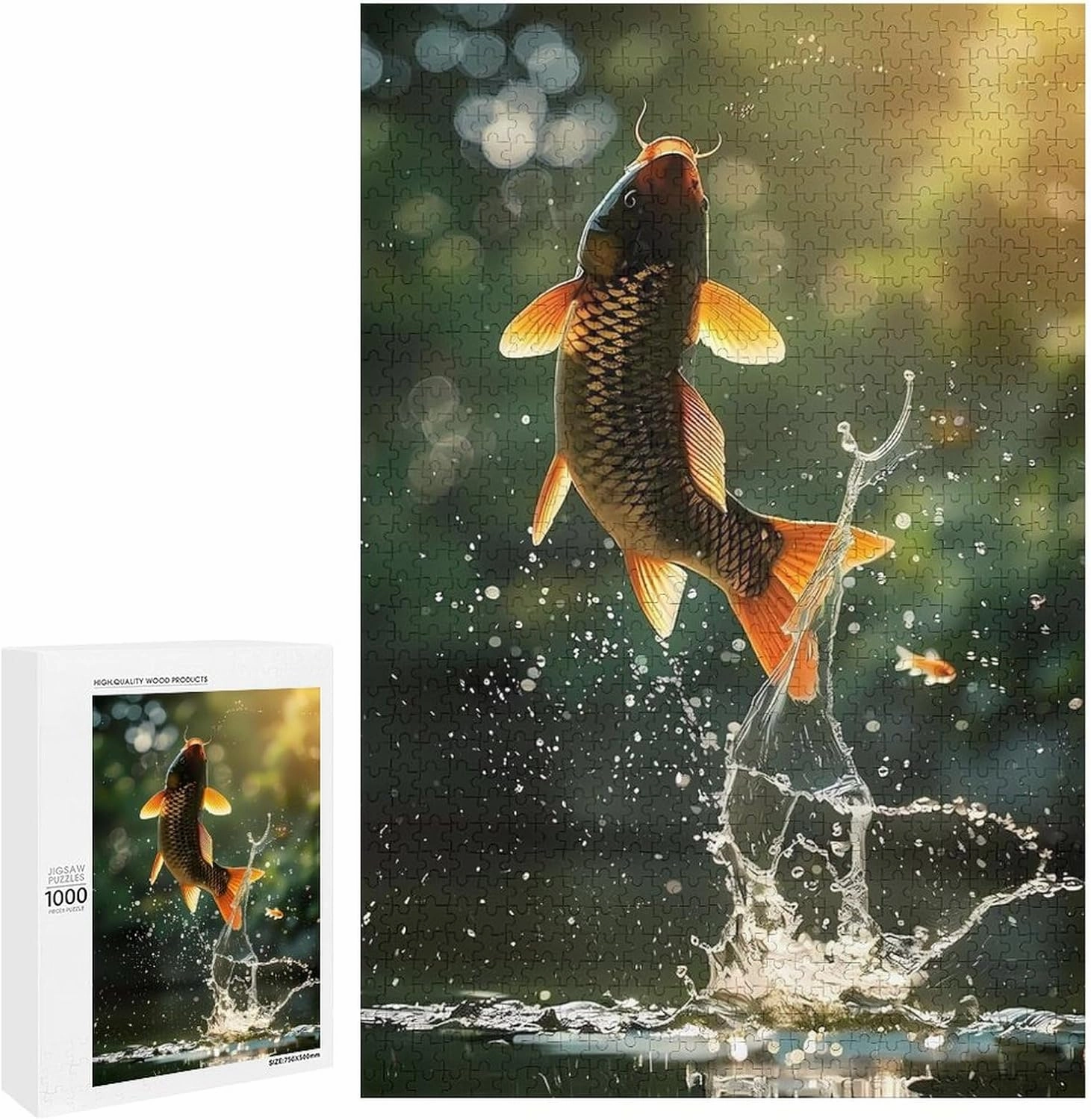 Puzzles for Adults 1000 Pieces - The Carp Leaping Out of The Water Fish Funny Puzzle, Seek and Find Activities, Travel Toys for Toddlers and Kids