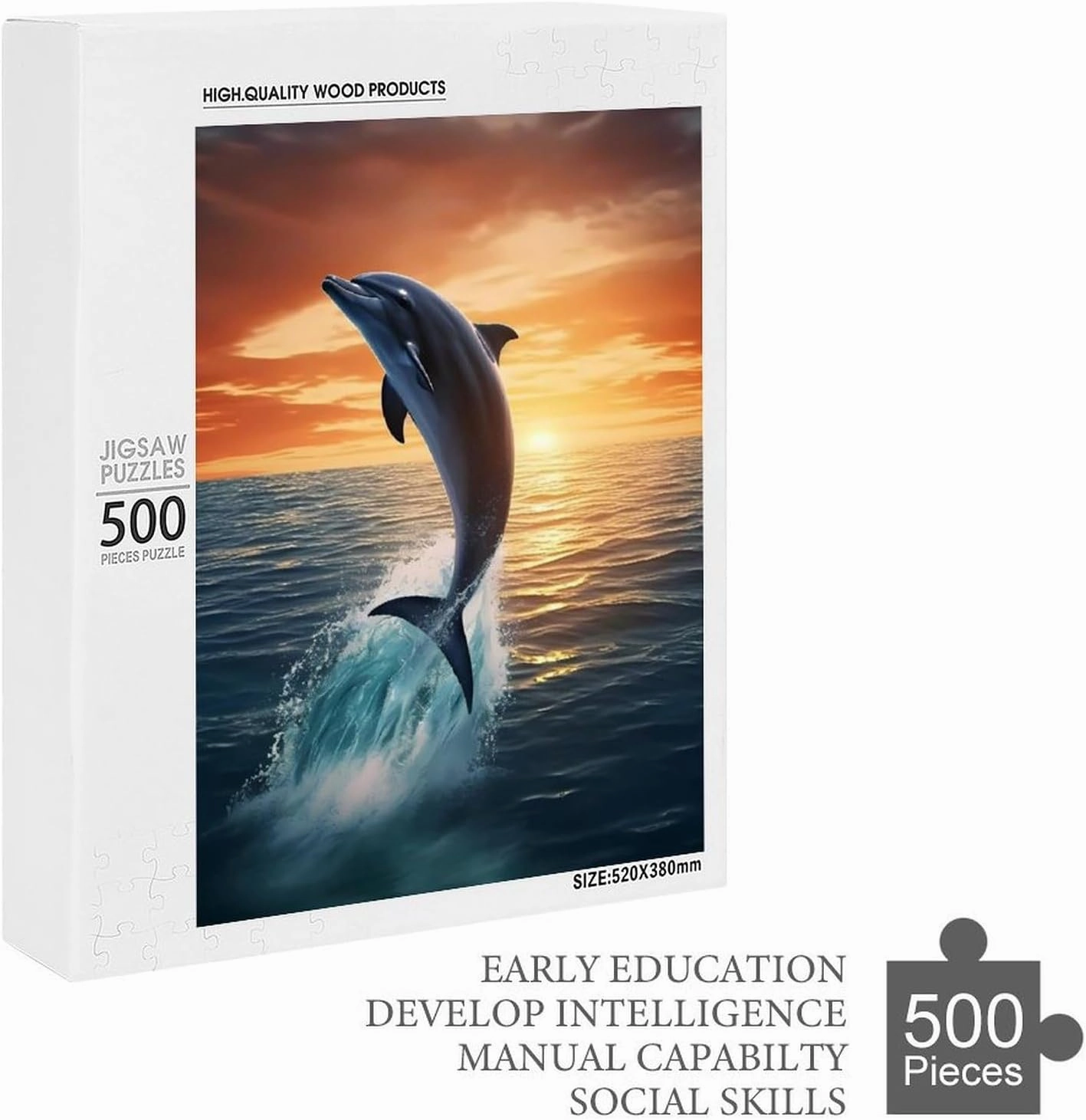 Puzzles for Adults 500 Pieces - Dolphin Jumping Water Ocean Picture Puzzles for Family Games, Puzzle for Gifts, Funny Puzzle for Education