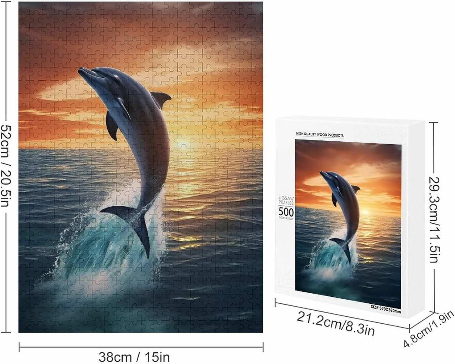 Puzzles for Adults 500 Pieces - Dolphin Jumping Water Ocean Picture Puzzles for Family Games, Puzzle for Gifts, Funny Puzzle for Education