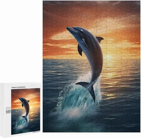 Puzzles for Adults 500 Pieces - Dolphin Jumping Water Ocean Picture Puzzles for Family Games, Puzzle for Gifts, Funny Puzzle for Education
