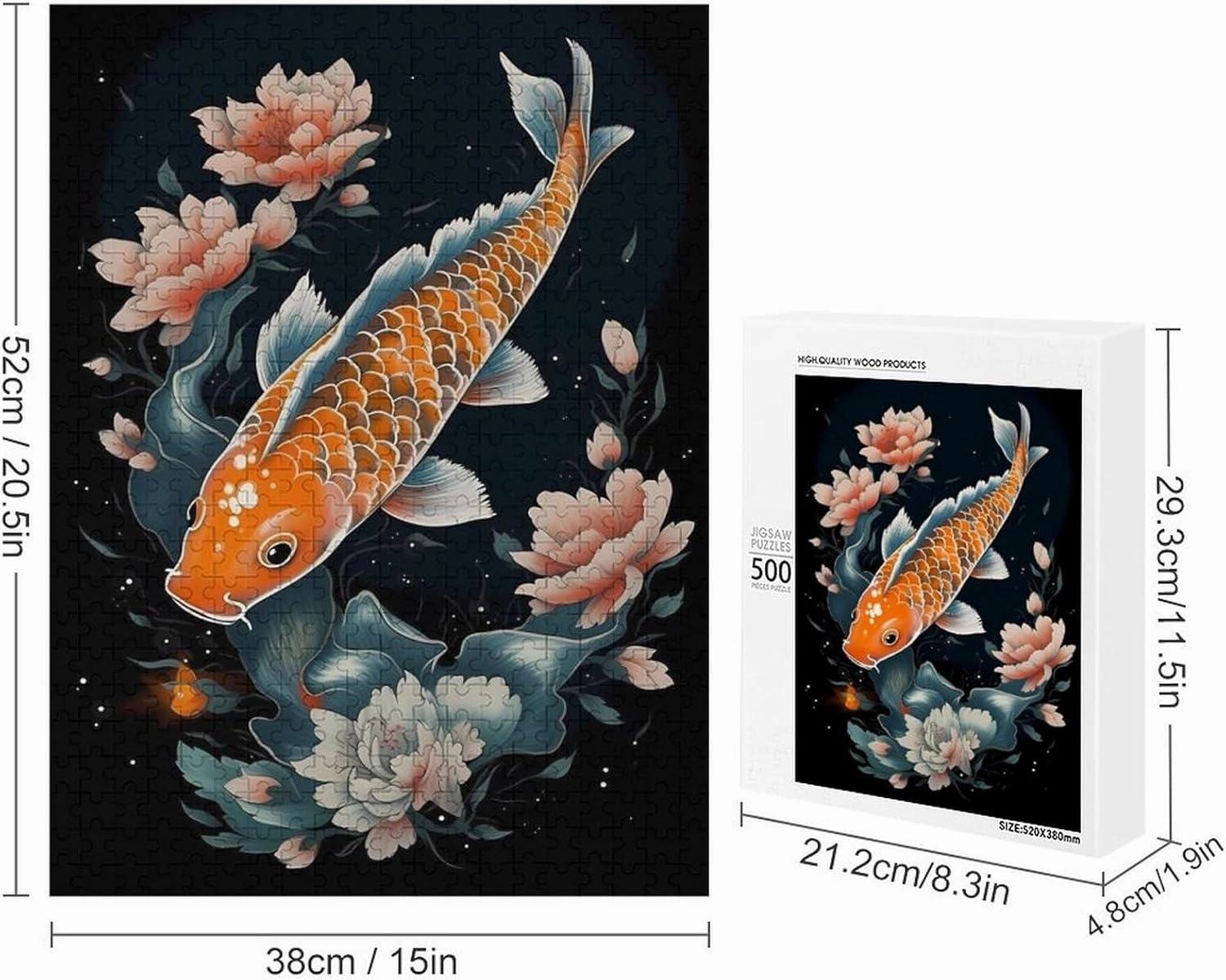 Puzzles for Adults 500 Pieces - Giant Koi Fish Koi Fish Funny Puzzles Educational Games Gift for Birthday Christmas Halloween