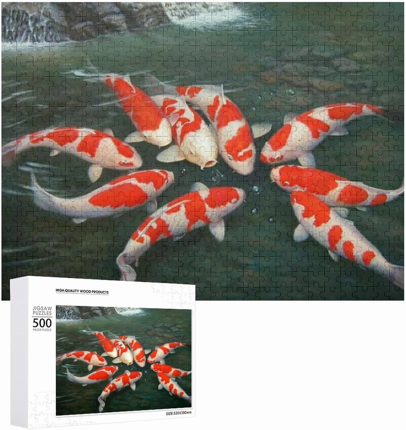 Puzzles for Adults 500 Pieces - Koi Fish Nine Koi Fish Hi-Definition Printing Beautiful Drawings,for Bedroom Decor Family Holidays,Elevate Yourself Gift Decor