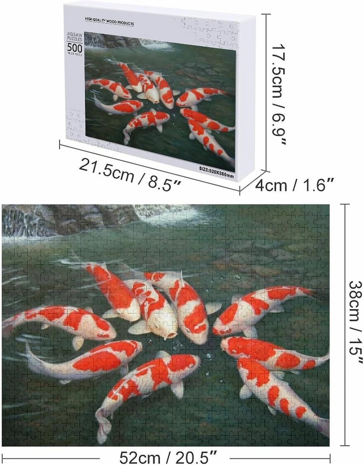 Puzzles for Adults 500 Pieces - Koi Fish Nine Koi Fish Hi-Definition Printing Beautiful Drawings,for Bedroom Decor Family Holidays,Elevate Yourself Gift Decor