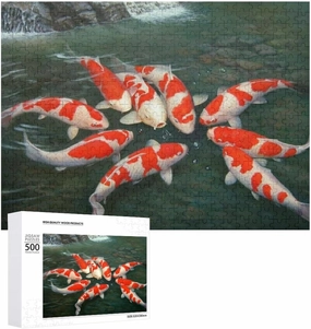 Puzzles for Adults 500 Pieces - Koi Fish Nine Koi Fish Hi-Definition Printing Beautiful Drawings,for Bedroom Decor Family Holidays,Elevate Yourself Gift Decor