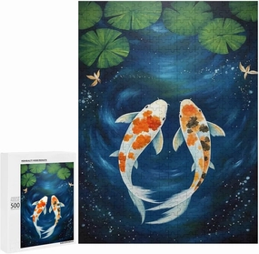 Puzzles for Adults 500 Pieces - Koi in The Lotus Pond Koi Fish Funny Puzzle Unique Difficult and Challenge Large Puzzle Game Toys Gift