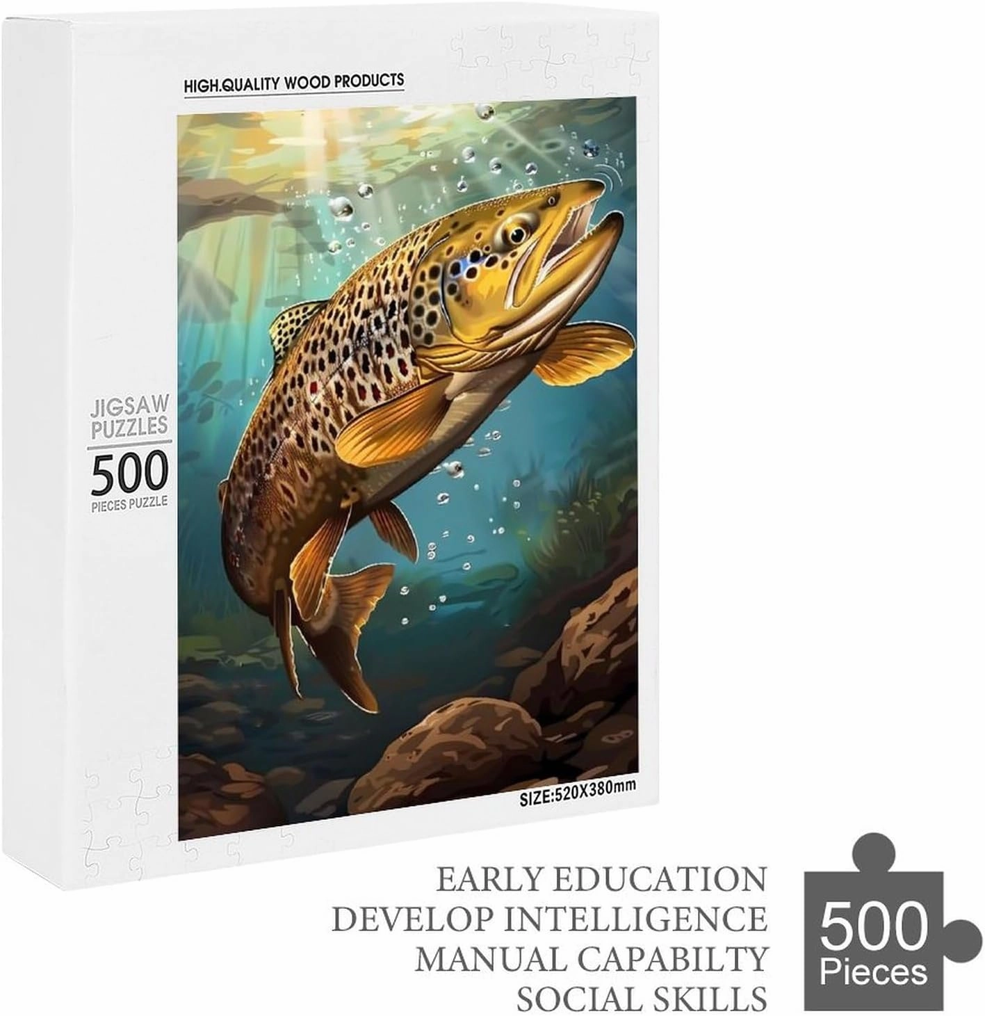 Puzzles for Adults 500 Pieces - The Brown Trout Fish Fish Funny Educational Learning Puzzle Toys for Girls and Boys