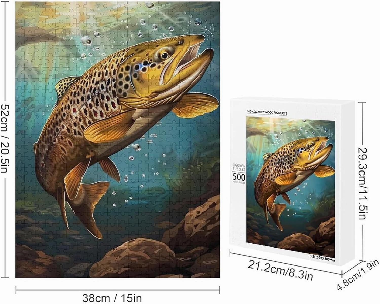 Puzzles for Adults 500 Pieces - The Brown Trout Fish Fish Funny Educational Learning Puzzle Toys for Girls and Boys