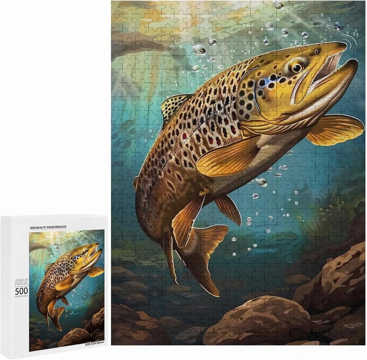 Puzzles for Adults 500 Pieces - The Brown Trout Fish Fish Funny Educational Learning Puzzle Toys for Girls and Boys