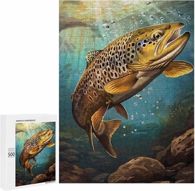 Puzzles for Adults 500 Pieces - The Brown Trout Fish Fish Funny Educational Learning Puzzle Toys for Girls and Boys