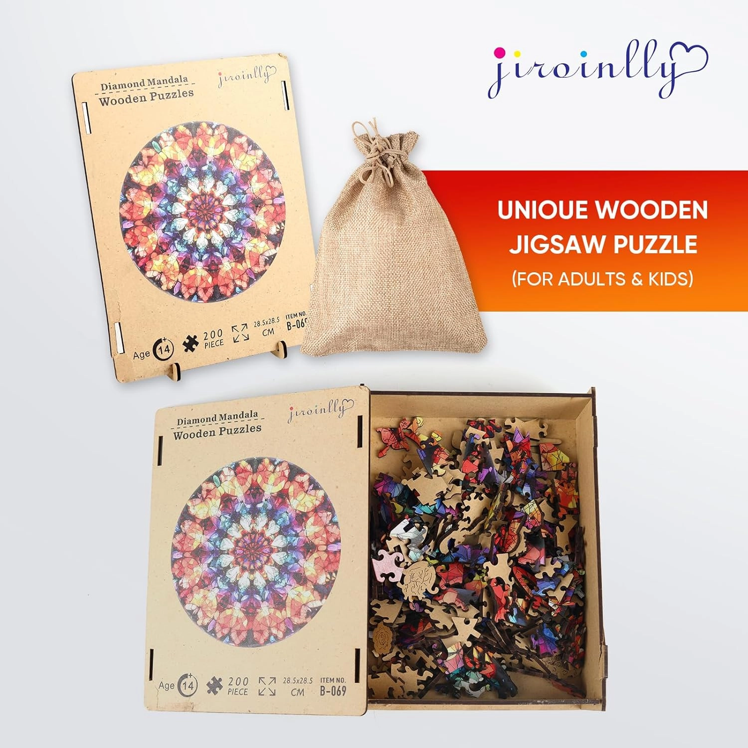 Puzzles for Adults Crystal Mandela Wooden Puzzles, 200 Pieces Unique Shaped Liberty Jigsaw Puzzles, Creative Toys for Adults and Kids, Fun Challenge Family Game 11.2'' x 11.2''