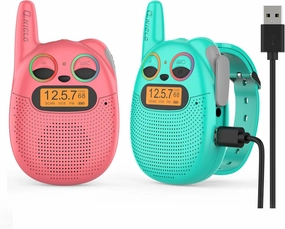Qniglo Walkie Talkie for Kids, Rechargeable Walkie Talkie Watch Long Range, Wrist Straps with Lanyard Perfect Outdoor Toys for 3  Years Old Boys Girls for Camping Hiking Adventures, 2 Pack