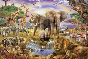 Queenie® 1000 Pieces African Jungle Animals Forest Beasts Rainbow Sunset Landscape Adults Brain Teasers Games Wooden Intelligence Jigsaw Puzzles