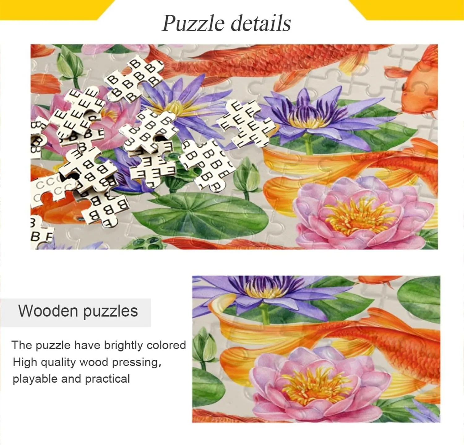 QUGRL Koi Fish Red Jigsaw Puzzle 1000 Pieces for Adults Teens Lotus Flower Colorful DIY Wall Art Intellectual Decompressing Educational Fun Game