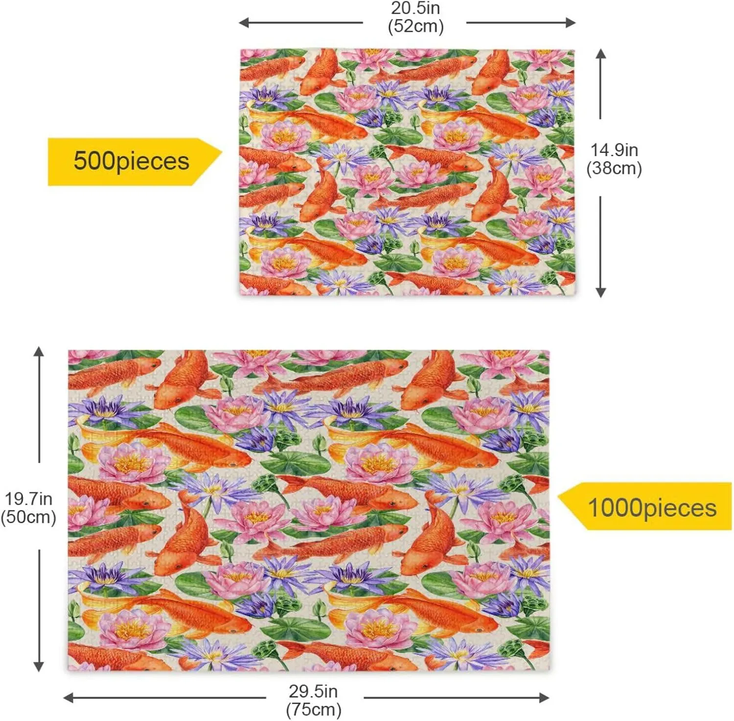 QUGRL Koi Fish Red Jigsaw Puzzle 1000 Pieces for Adults Teens Lotus Flower Colorful DIY Wall Art Intellectual Decompressing Educational Fun Game