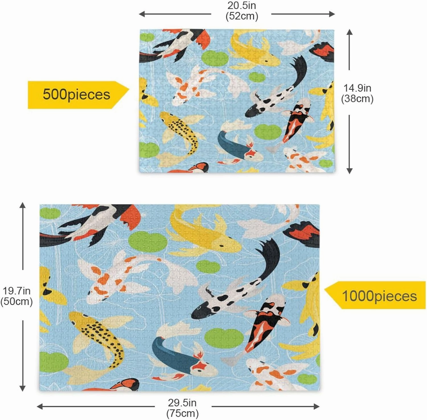 QUGRL Koi Fish Colorful Jigsaw Puzzle 1000 Pieces for Adults Teens Japan Style Cartoon DIY Wall Art Intellectual Decompressing Educational Fun Game