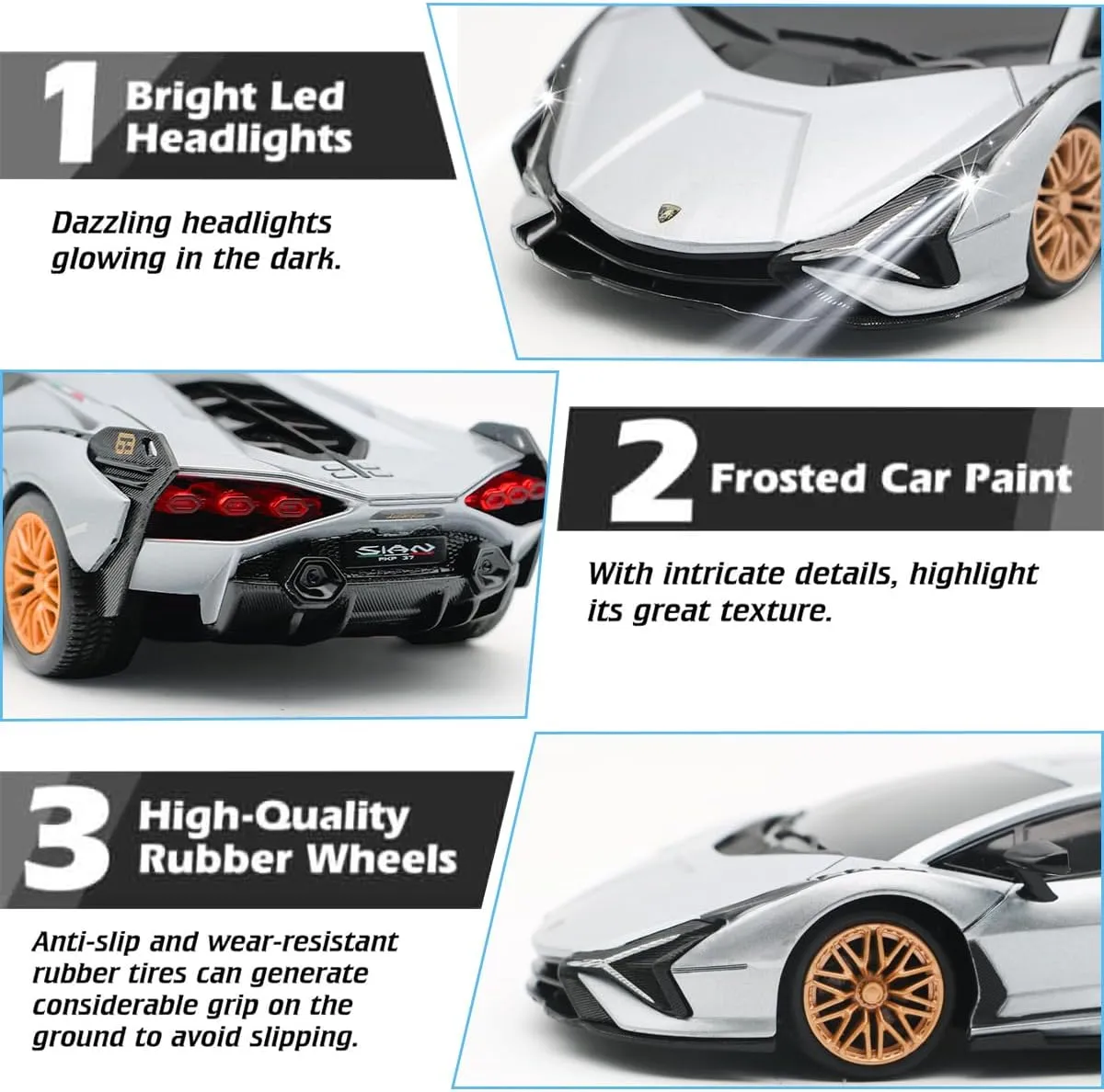QUN XING Remote Control Car 1:24 Officially Licensed 2.4GHZ Rc Cars Lambo Sport Racing Toy Car for Kids Boys 4-7 Years Birthday Gift,Silver