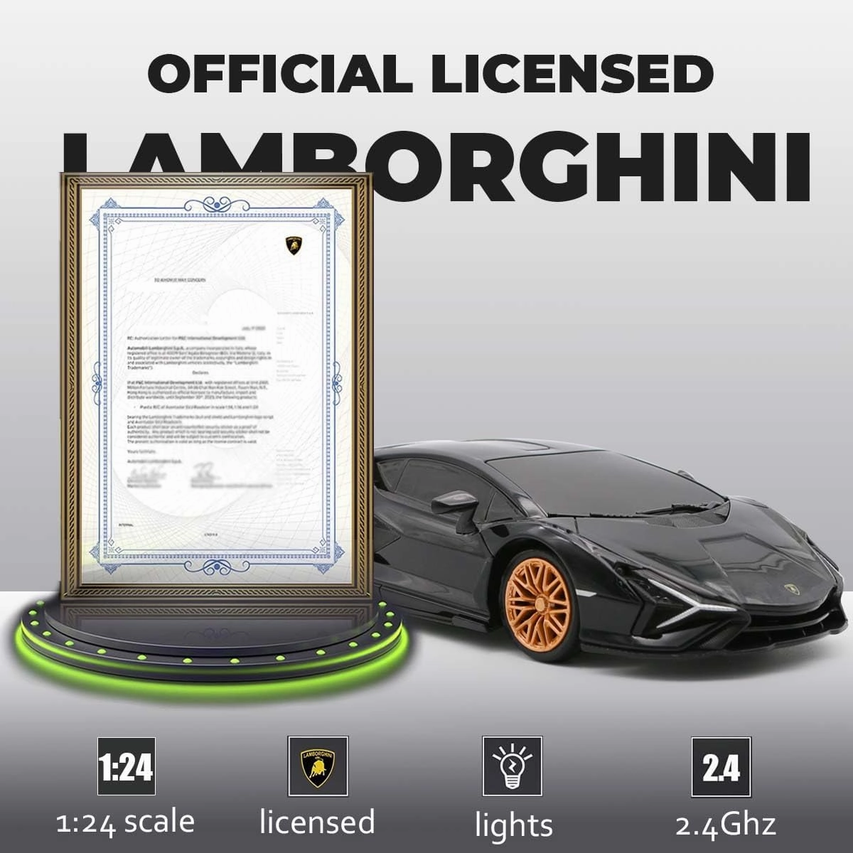 QUN XING Remote Control Car 1:24 Officially Licensed 2.4GHZ Rc Cars Lambo Sport Racing Toy Car for Kids Boys 4-7 Years Black