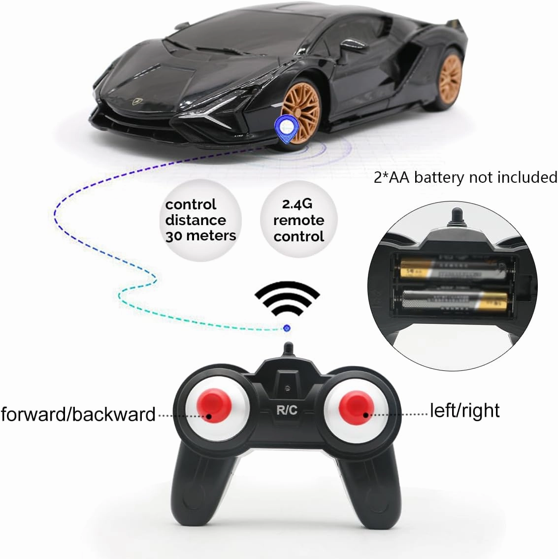 QUN XING Remote Control Car 1:24 Officially Licensed 2.4GHZ Rc Cars Lambo Sport Racing Toy Car for Kids Boys 4-7 Years Black