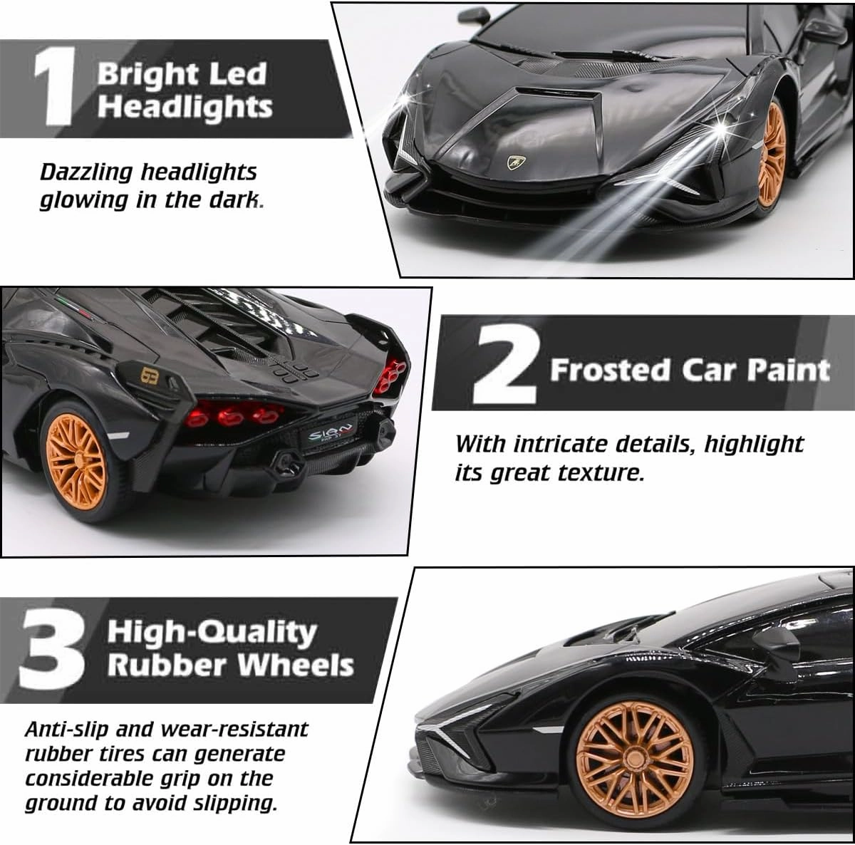 QUN XING Remote Control Car 1:24 Officially Licensed 2.4GHZ Rc Cars Lambo Sport Racing Toy Car for Kids Boys 4-7 Years Black