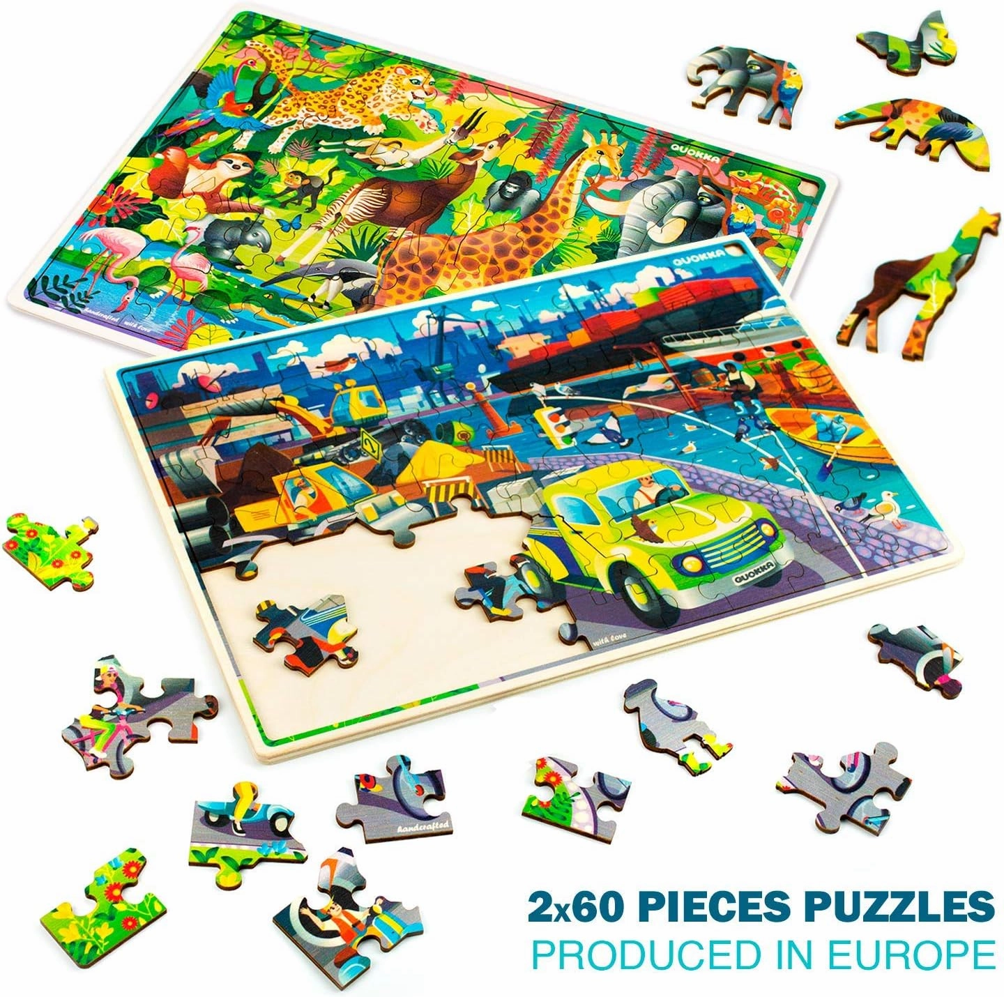 QUOKKA Wooden Kids Puzzles Ages 4-6 – 4 x 60 Piece Puzzles for Kids Ages 4-8 – Wood Toddler Games for 3-5 Year Olds – Cars Ships and Animals Toy for Boys and Girls