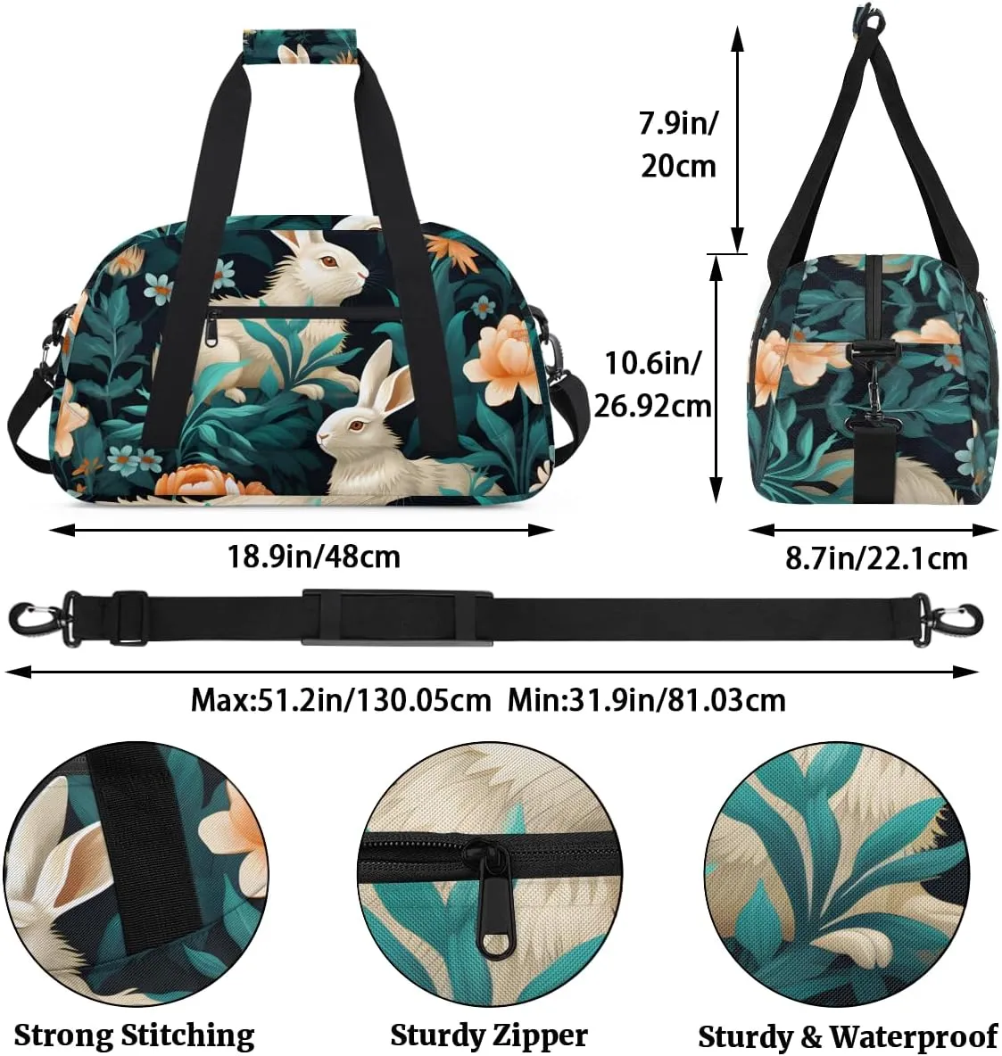 Rabbit Palm Leaf Kids Overnighter Duffel Bags for Boys, Carry-On Size Sports Gym Bag with Front Zipper Pocket for School Practice or Overnight Travel Weekender Sleepover Tote Bag
