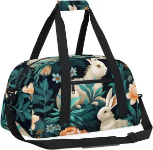 Rabbit Palm Leaf Kids Overnighter Duffel Bags for Boys, Carry-On Size Sports Gym Bag with Front Zipper Pocket for School Practice or Overnight Travel Weekender Sleepover Tote Bag