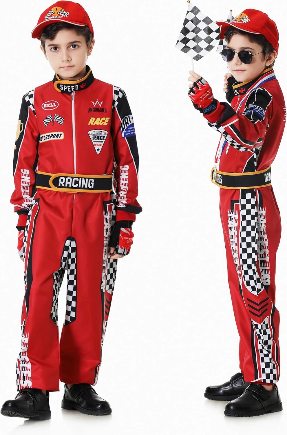 Race Car Driver Costume Boys Racer Jumpsuit Kids Disfraz de Carro para Niño with Sunglasses for Toddler Halloween