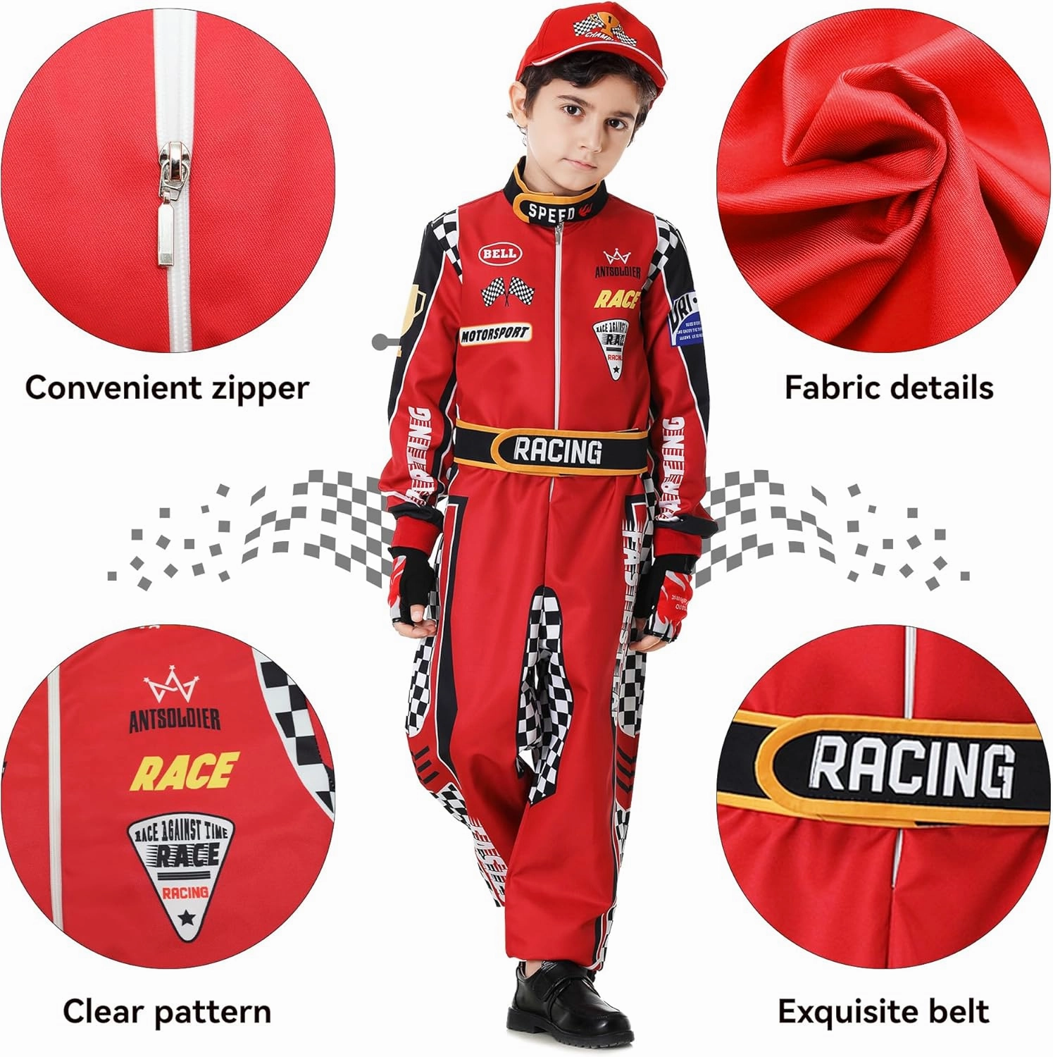 Race Car Driver Costume Boys Racer Jumpsuit Kids Disfraz de Carro para Niño with Sunglasses for Toddler Halloween