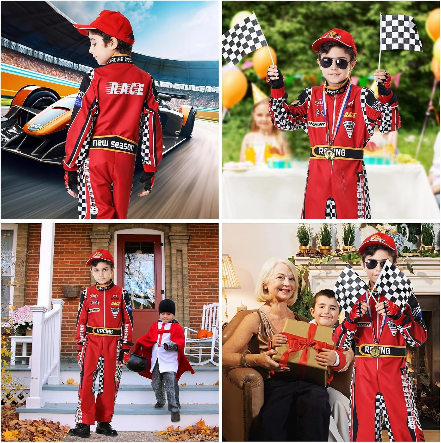 Race Car Driver Costume Boys Racer Jumpsuit Kids Disfraz de Carro para Niño with Sunglasses for Toddler Halloween