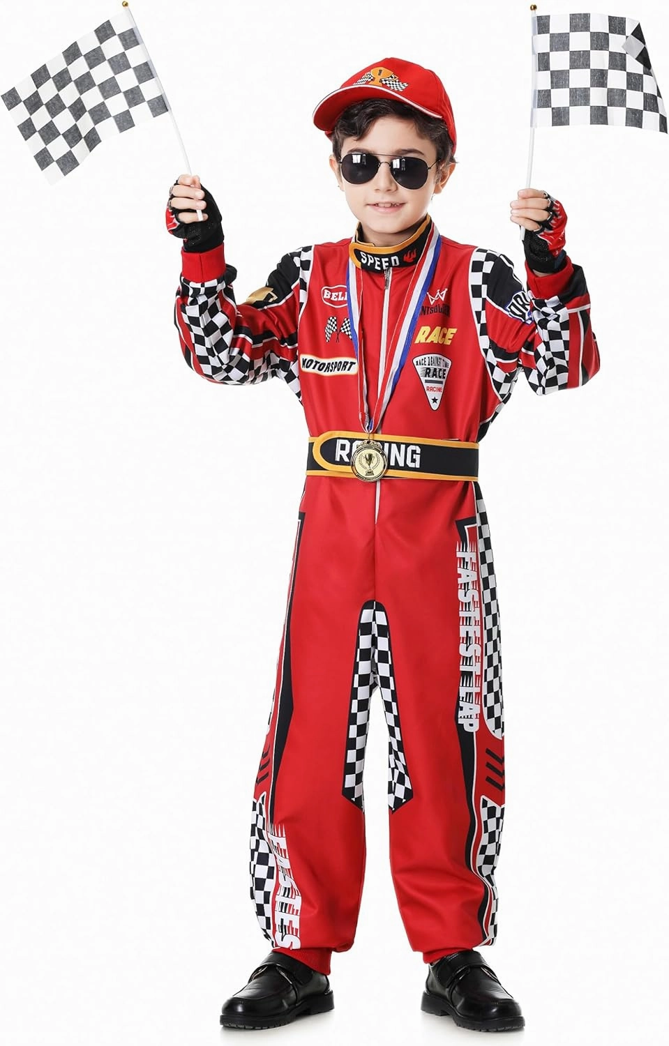 Race Car Driver Costume Boys Racer Jumpsuit Kids Disfraz de Carro para Niño with Sunglasses for Toddler Halloween