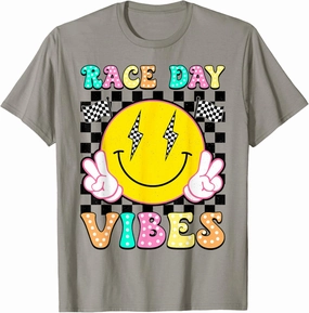 Race Day Vibes Retro Smile Face Car Racing Racer Car Race T-Shirt