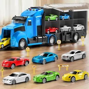Racing Trucks Toy Set with Play Mat, Carrier Truck Play Vehicles Set for 3 4 5 6 Years Old Boys Kids, Die-Cast Car Toy for Toddlers 3-4 Years, Birthday Gifts Toys for 3-9 Year Old Boys