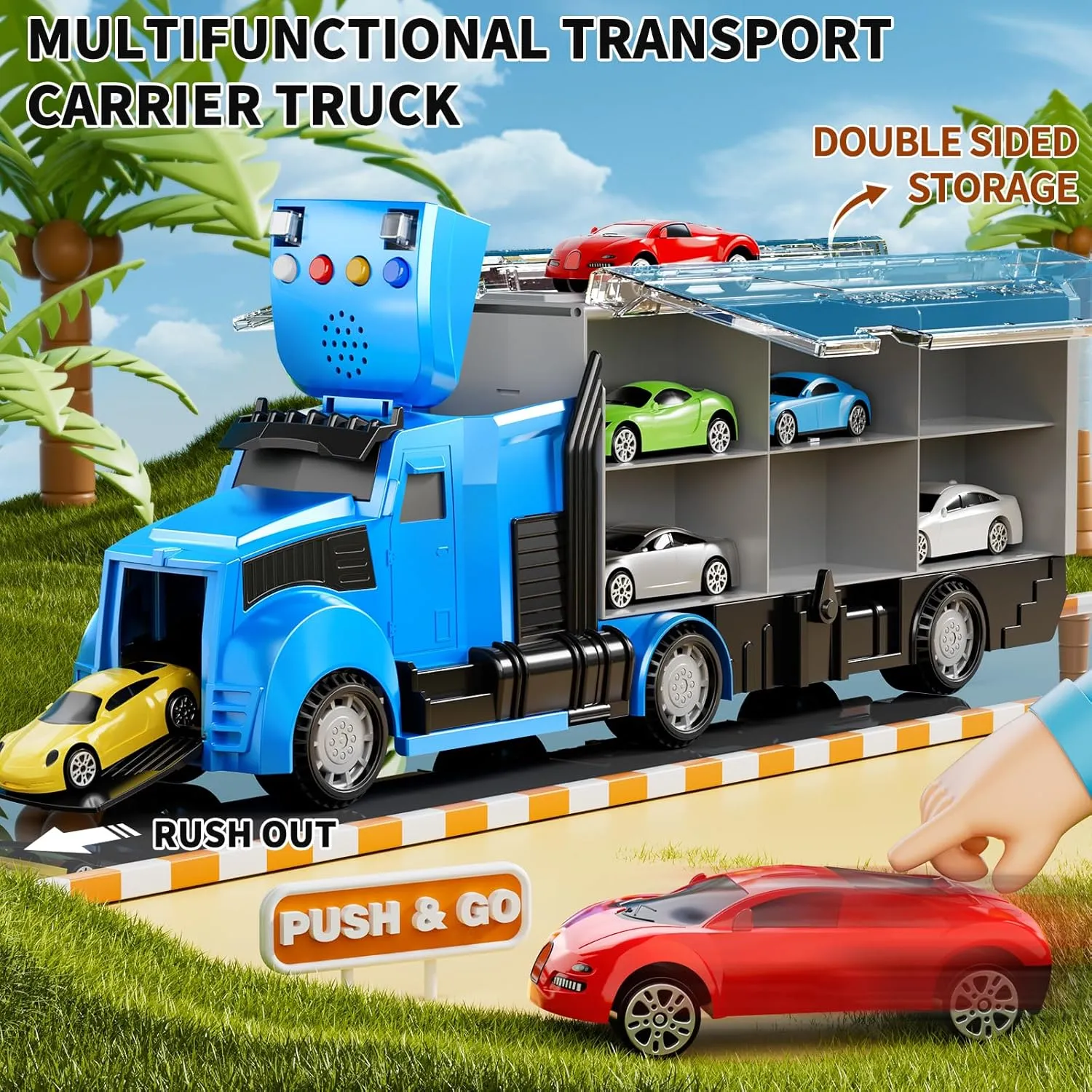 Racing Trucks Toy Set with Play Mat, Carrier Truck Play Vehicles Set for 3 4 5 6 Years Old Boys Kids, Die-Cast Car Toy for Toddlers 3-4 Years, Birthday Gifts Toys for 3-9 Year Old Boys