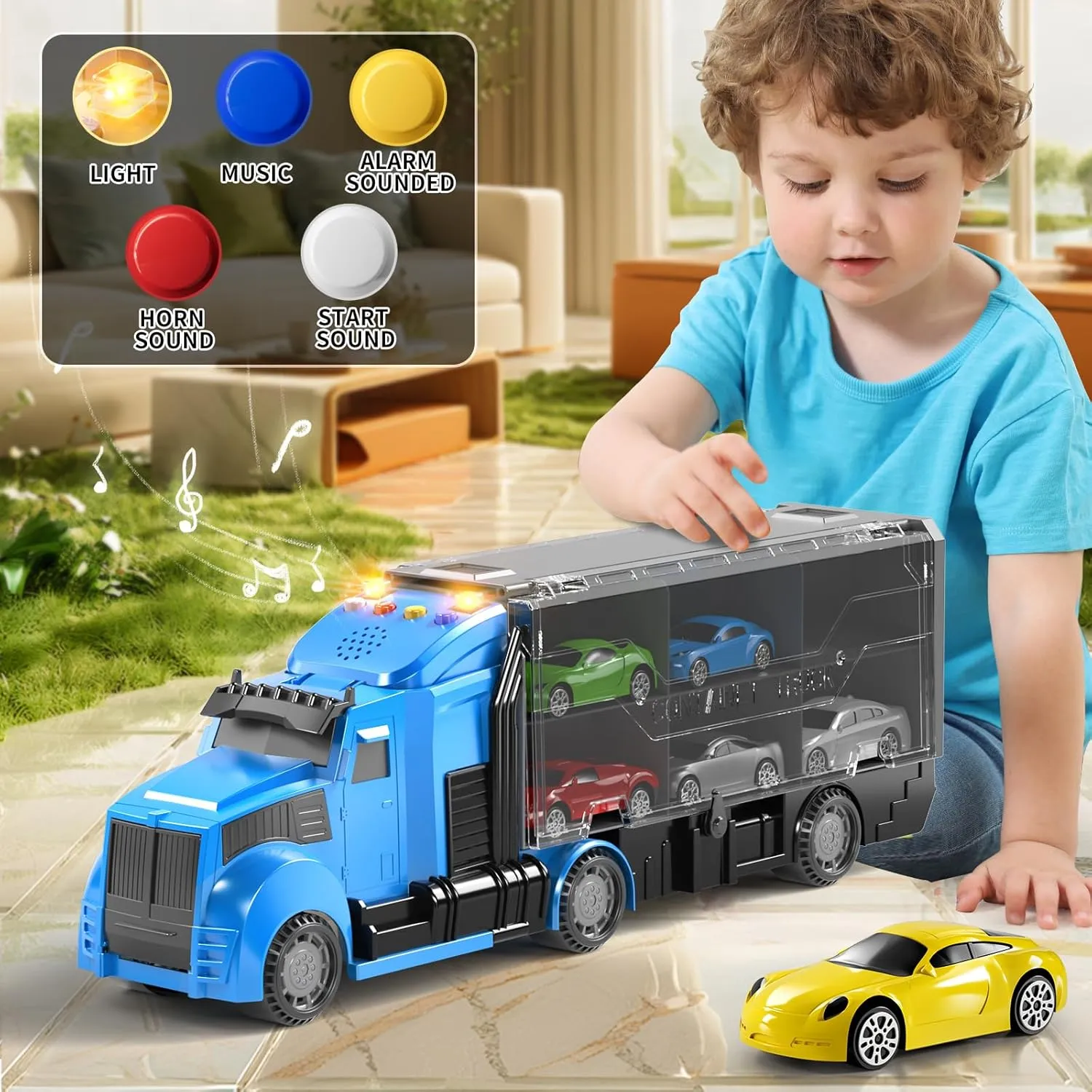 Racing Trucks Toy Set with Play Mat, Carrier Truck Play Vehicles Set for 3 4 5 6 Years Old Boys Kids, Die-Cast Car Toy for Toddlers 3-4 Years, Birthday Gifts Toys for 3-9 Year Old Boys