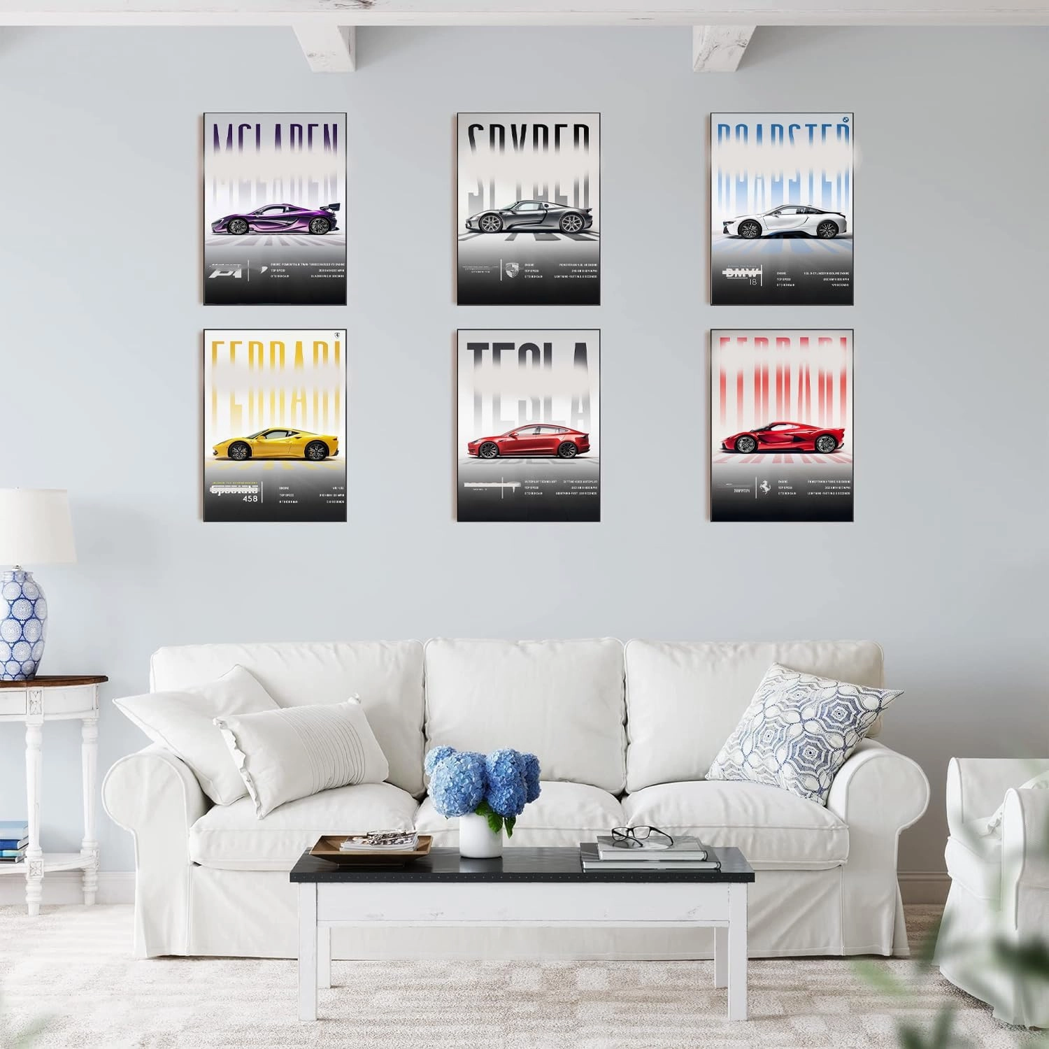 Racing Car Poster Classic Sports Car Wall Art Super Car For Men Cave Boys Room Living Room (Unframe 8x12inch Set of 6)
