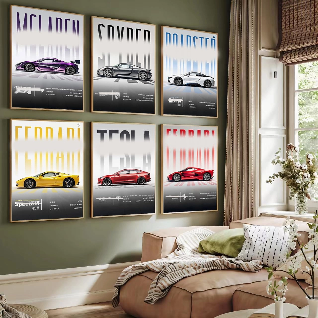 Racing Car Poster Classic Sports Car Wall Art Super Car For Men Cave Boys Room Living Room (Unframe 8x12inch Set of 6)