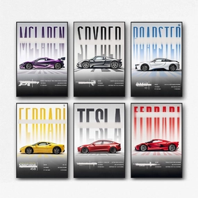 Racing Car Poster Classic Sports Car Wall Art Super Car For Men Cave Boys Room Living Room (Unframe 8x12inch Set of 6)