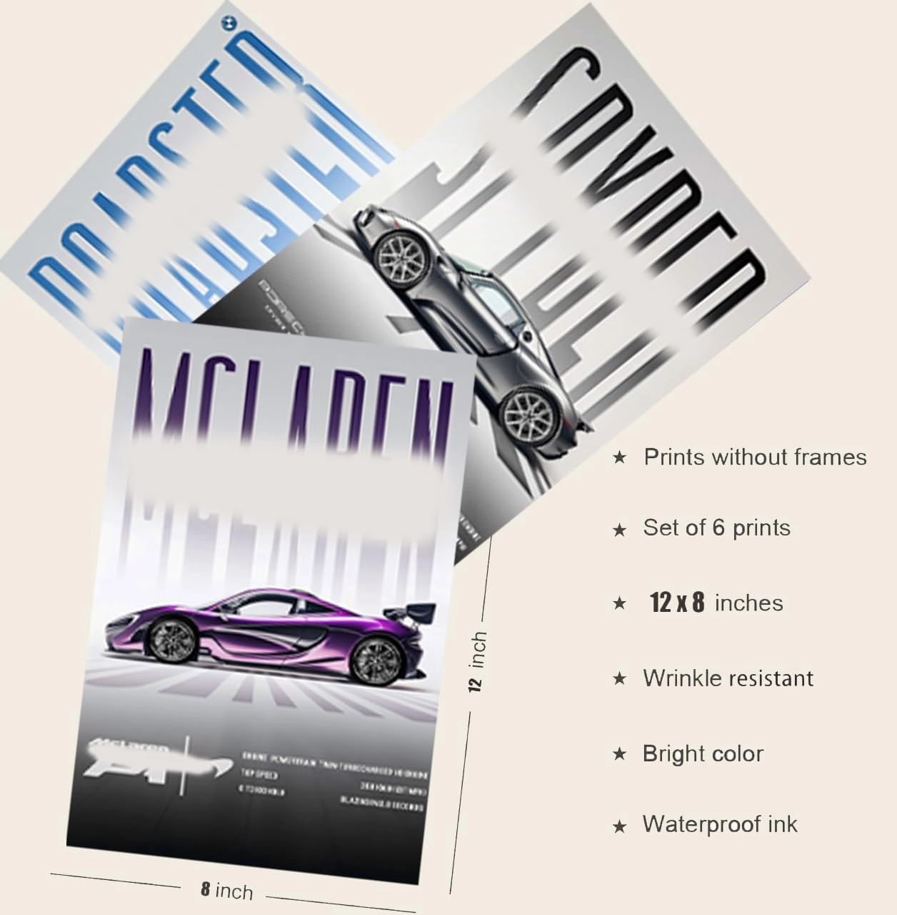 Racing Car Poster Classic Sports Car Wall Art Super Car For Men Cave Boys Room Living Room (Unframe 8x12inch Set of 6)