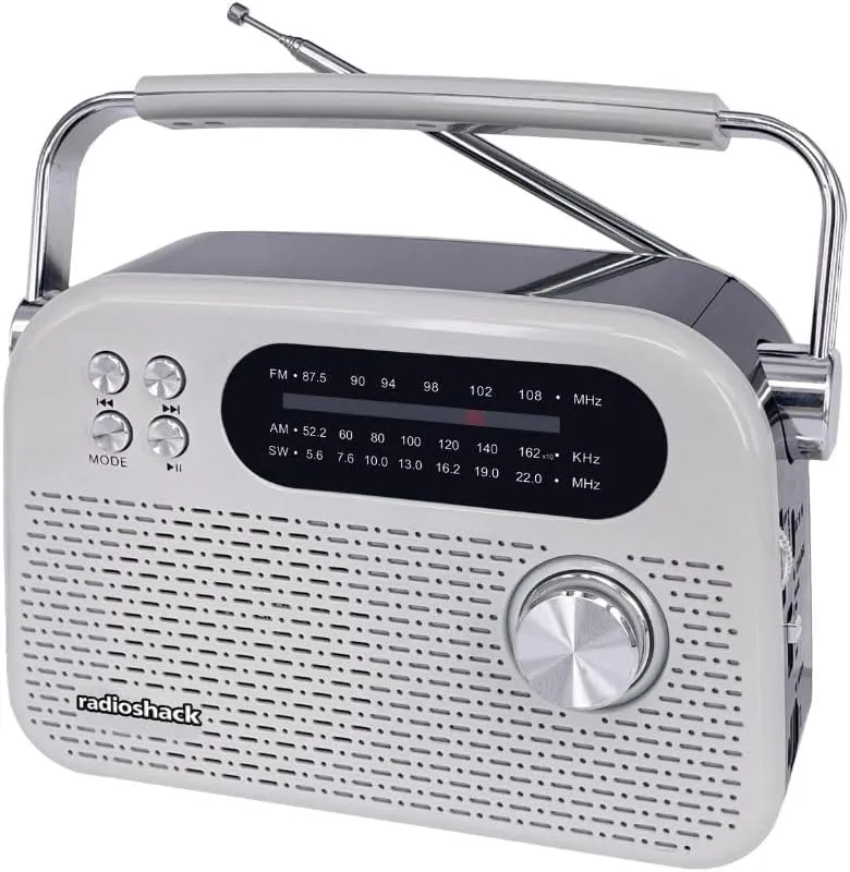 RadioShack AM/FM/SW 3-Band Vintage Radio with Bluetooth Function and USB/TF Ports White