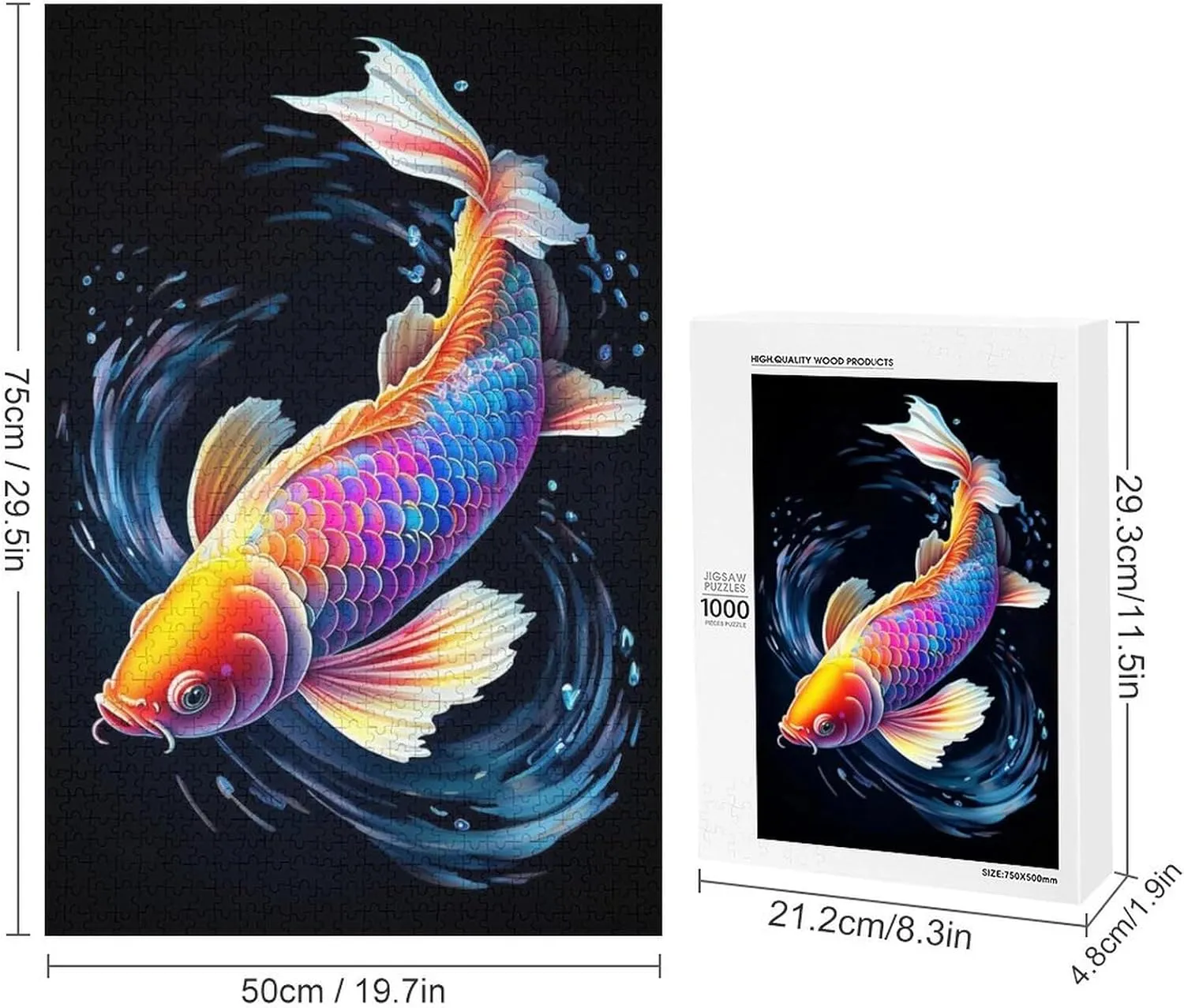 Rainbow Koi Fish Theme Wooden Puzzles for Adults 1000 Pieces Jigsaw Puzzle，Decompression Toys Full of Challenge and Excitement The Wooden Puzzle Unique Home Decor