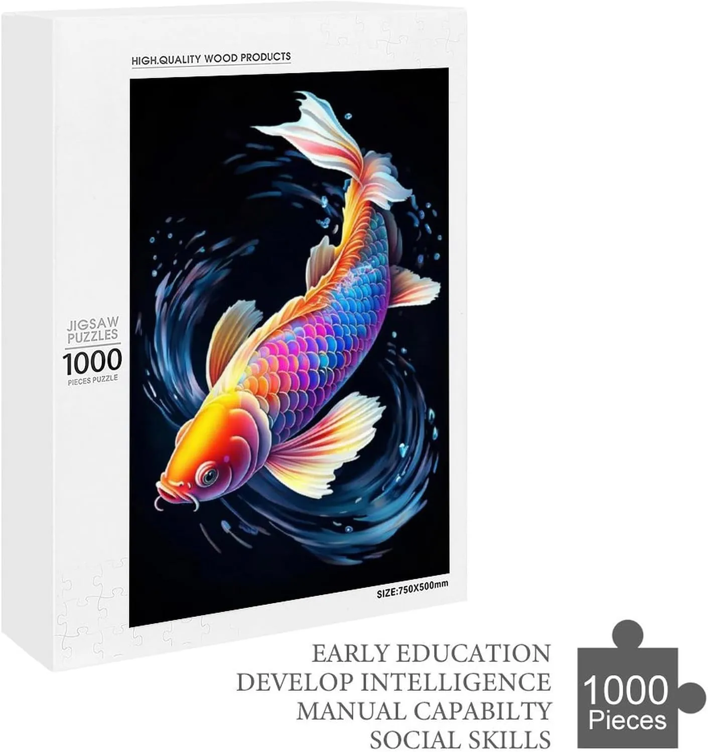 Rainbow Koi Fish Theme Wooden Puzzles for Adults 1000 Pieces Jigsaw Puzzle，Decompression Toys Full of Challenge and Excitement The Wooden Puzzle Unique Home Decor