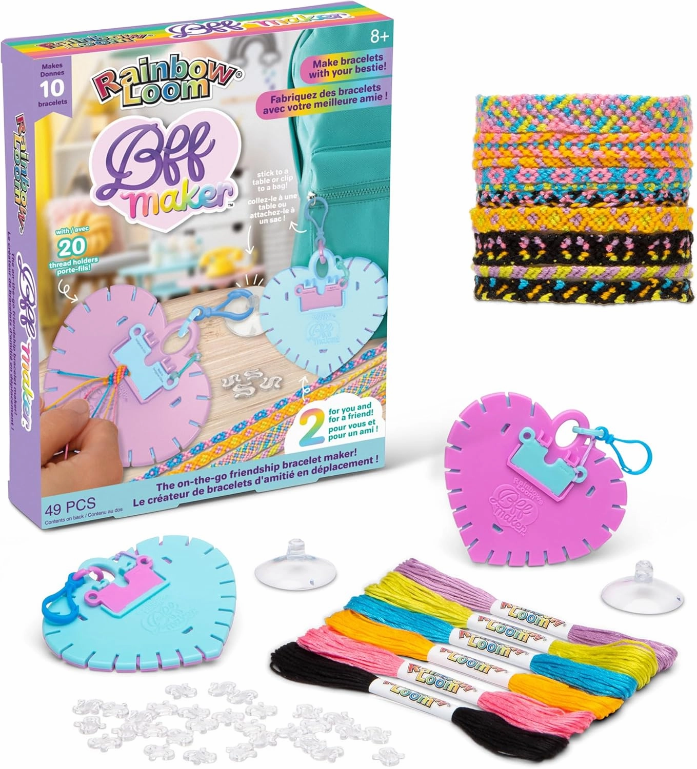 Rainbow Loom: BFF Bracelet Maker - DIY Friendship Bracelet Kit, Make 10 Bracelets, 2 Clip-On Makers, 6 Thread Colors, Jewelry Activity, Kids Ages 8 